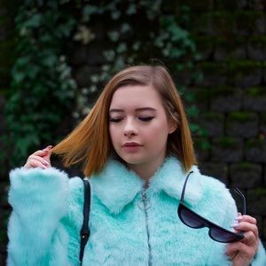 50% off through Friday! Mint faux fur F21 jacket
